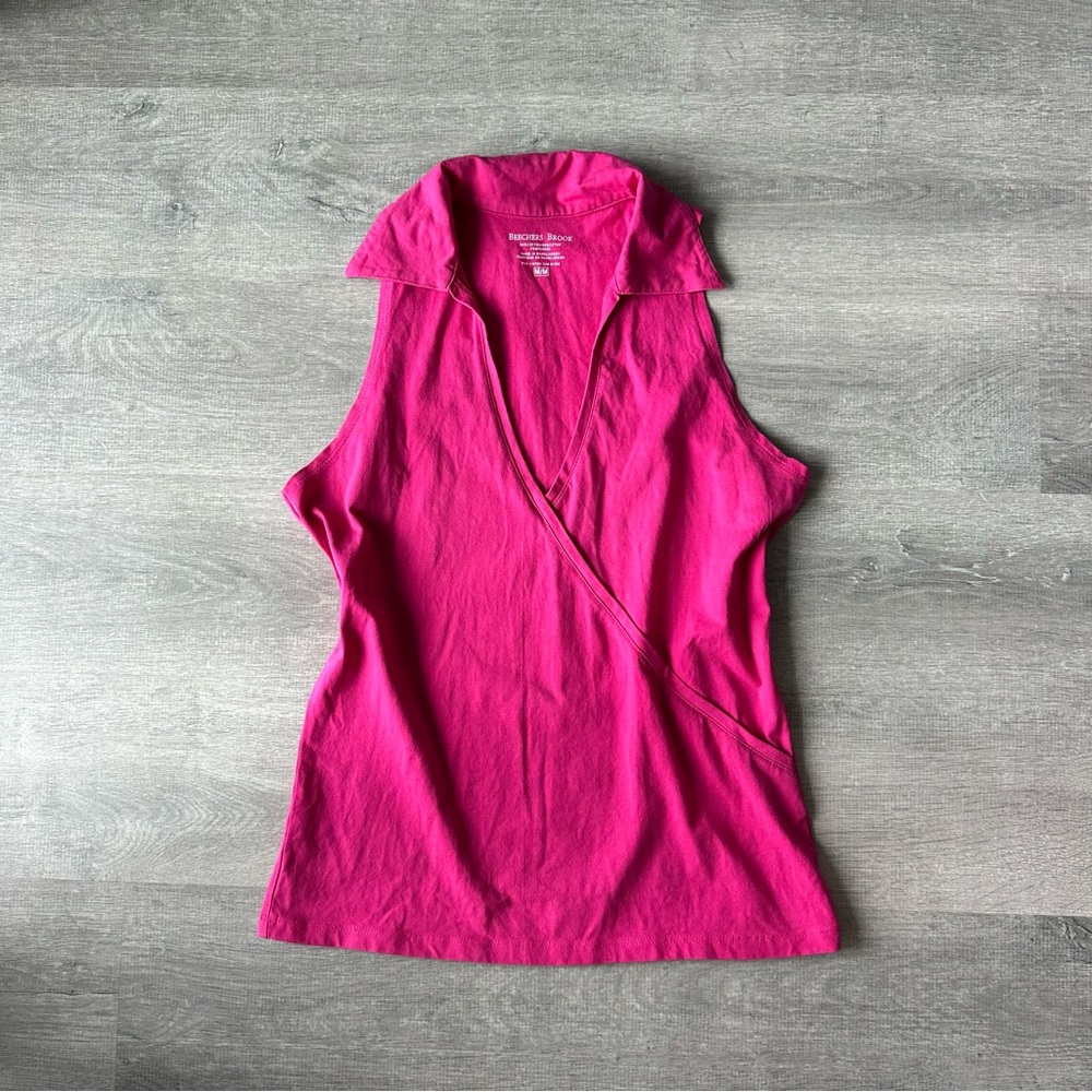 Y2K Beechers Brook Sleeveless Surplice Collar Tank Top in Bright Pink